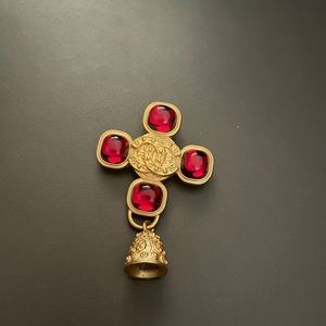 Chanel vintage gold red brooch with pendant
